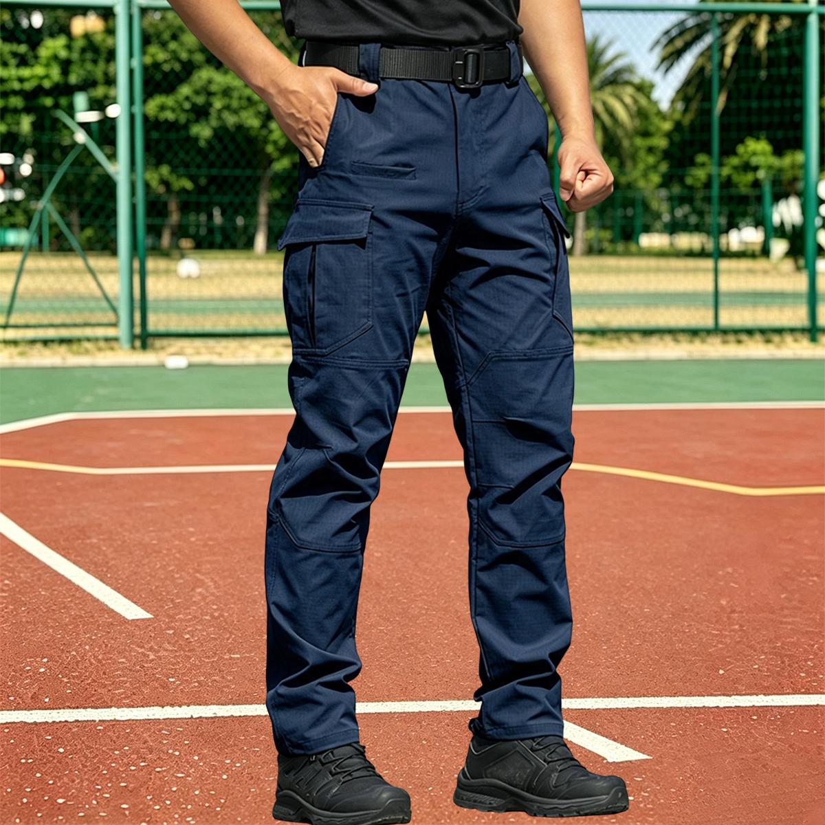Men’s new multi-pocket tactical cargo pants—large-capacity side cargo pockets with zippers, drawstring waist; comfortable long outdoor sports pants for spring and autumn; casual workwear suitable for everyday wear and outdoor activities.