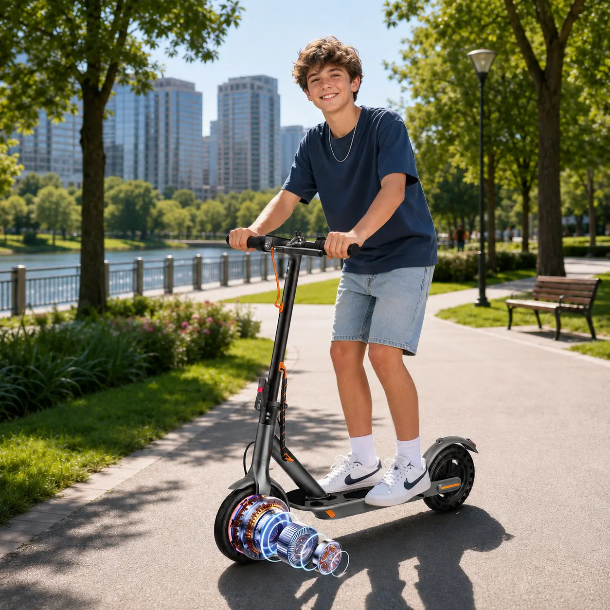 B 2026 Popular Orange Foldable Electric Scooter for Kids (, 8.5-in Solid Tires, Dual Brakes, 15° Climbing Support) – Safe Fun Ride, Ideal Children’s Gift
