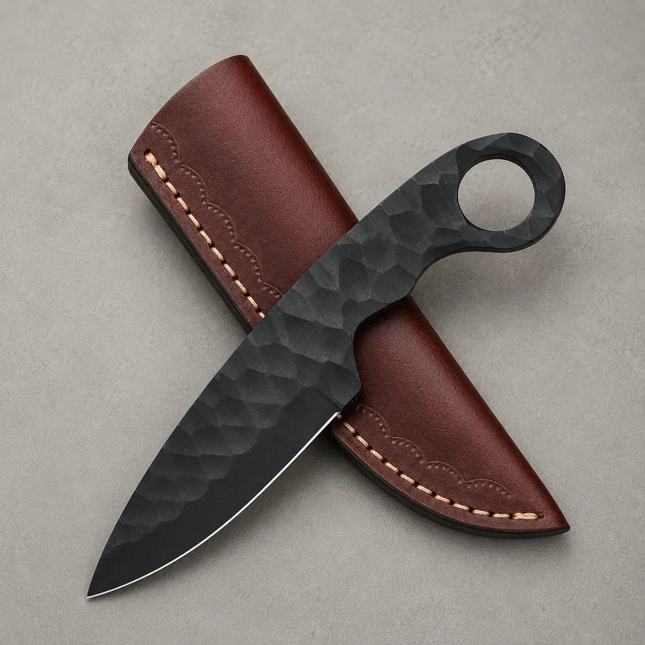 Diamond Forge J2 Steel Knife – Powder Coated Fixed Blade with Leather Sheath