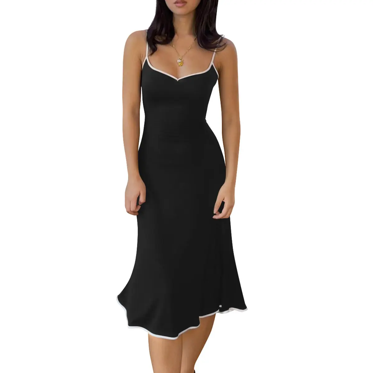 HYZ Women's Sleeveless Color Block Sweetheart Neck Spaghetti Strap Slim Fit Bodycon Flared Hem Party Dress HYZ Women's Sleeveless Color Block Sweetheart Neck Spaghetti Strap Slim Fit Bodycon Flared Hem Party Dress