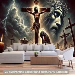2D Flat, 1pc Large 180.34x231.14 cm Religious Wall Hanging - Crucifixion Scene with Crown of Thorns, No Electricity Needed, Easy Hang Backdrop for Christmas, Easter, Weddings, Home, Church, Party Decor - Durable Polyester Fabric Banner for Indoor/Outdoor