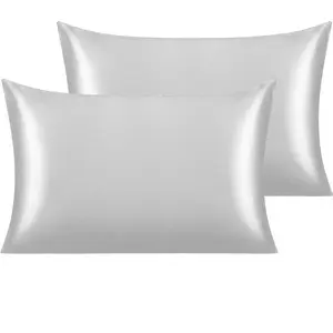2 Pack Satin Pillowcases for Hair & Skin Silky Smooth Cooling Microfiber Pillow Cases with Envelope Closure