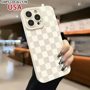 Checkerboard Pattern Phone Case, Shockproof Phone Protective Cover, Phone Accessory Compatible with iPhone 11 12 13 14 15 16 Pro Max