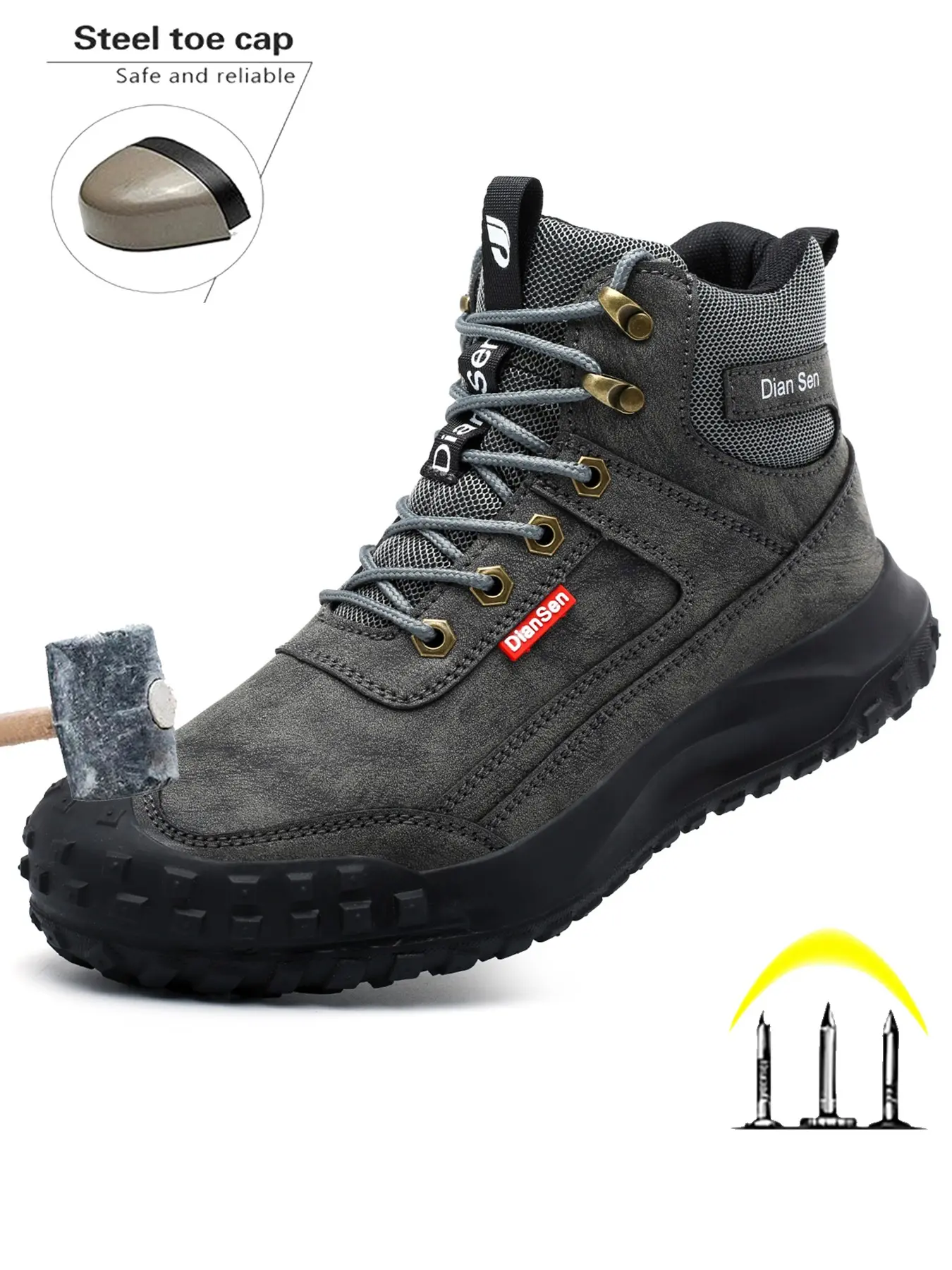 Men's steel toe lightweight work safety shoes, Anti smashing, Anti puncture, Anti slip sports shoes, work shoes, Working Shoes, Outdoor work footwear, Suitable for multiple outdoor scenarios in factories, Steel Toe Trainers