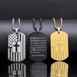 A stylish stainless steel cross pendant necklace featuring the American flag and Bible verse design, durable, hypoallergenic, and waterproof inspirational accessory for loyal men, religious accessory, Cross necklace Design, Cuban cross necklace