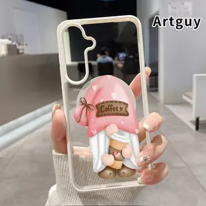 Magnetic Phone Case Supports Wireless Charging Compatible with Samsung Galaxy S23 Ultra S24 Plus FE S25 S22+ Coffee - loving Gnome Pattern Non-Yellowing Shockproof Soft Silicone Transparent Acrylic Cover
