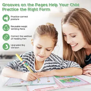 Kids' Writing Practice Books Set with Magic Ink Pen & Silicone Aid - Reusable Number 0-100 Practice Sheets for Early Learning & Education