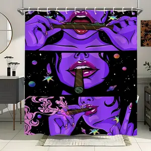 Purple Trippy Cigar Shower Curtain, Sexy Design Extra Large Waterproof Thickened Mildew-Proof Bathroom Partition Curtain for Dry-Wet Separation, Durable Polyester Fabric Included & 12 Hooks for Easy Hanging, Bathroom Decoration Home Decor, Ideal Gift