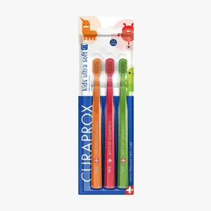 CURAPROX Ultra Soft Kids Toothbrush 3-Pack for Ages 4-12 Gentle Daily Care with Ergonomic Handle and 5500 Ultra-Soft Filaments