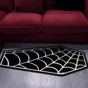 Gothic Web Pattern Carpet, Halloween Coffin Design Rug, Reflective Fabric, Durable Short Pile, Easy to Clean, Ideal for Living Room & Bedroom