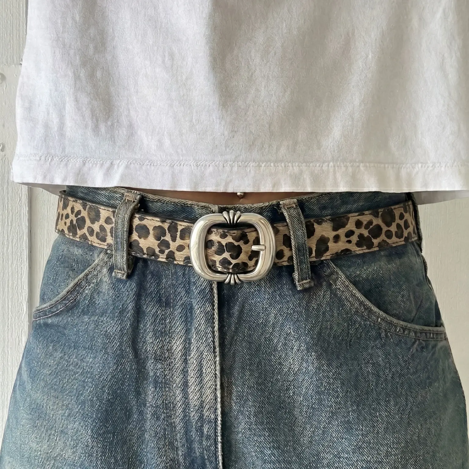 Leopard Western Silver Oval Buckle Belt - Fits 25-36 in Waist