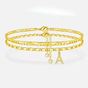 Letter Layered Ankle Bracelets for Women Dainty Chain Initial Pendant Anklets Set Hypoallergenic A-Z Gifts for Girls Trendy Adjustable Size Waterproof Costume Accessories
