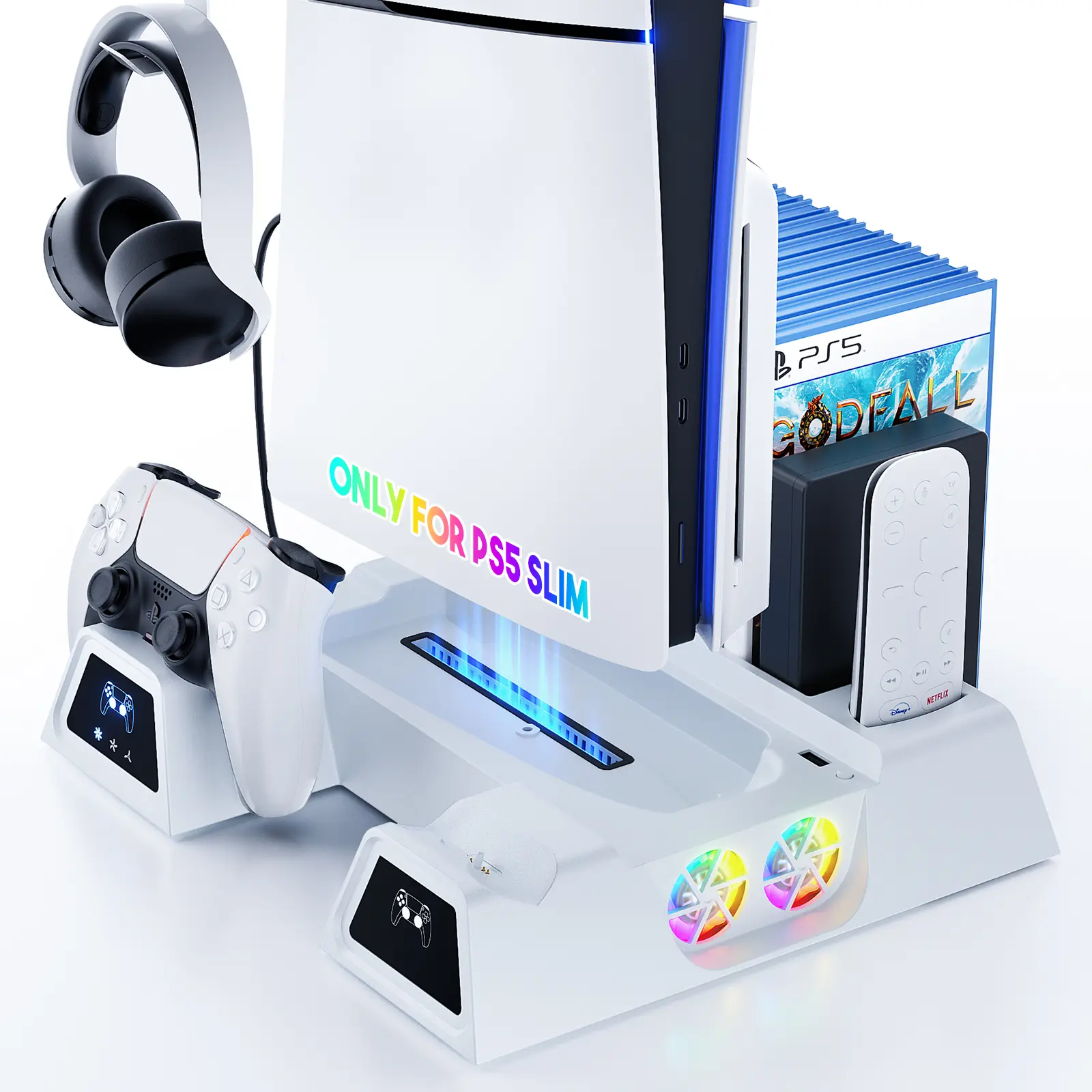 PS5 controller charging dock and cooling stand, compatible with PS5 Slim and standard PS5, vertical stand with cooling fan, controller cooling and charging station, dual controller charger, gaming supplies, controller charger gaming peripherals
