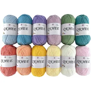 Yarn for Crocheting and Knitting 12 * 1.76 Oz (50G) /195yd, Fine/Fingering Weight (1), 60% Cotton 40% Acrylic Soft Yarn kit for Making Granny Squares and amigurumi (Spring)