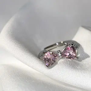 Bright little Princess Pink Treasure gift Ring Color Treasure Zirconium girls can love open ring(Sheet)