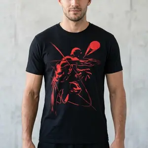 Daredevil Inspired Graphic T-Shirt, Red and Black Hero Design, Bold Superhero Print, Unisex Black Tee, Fan Apparel, Streetwear Style