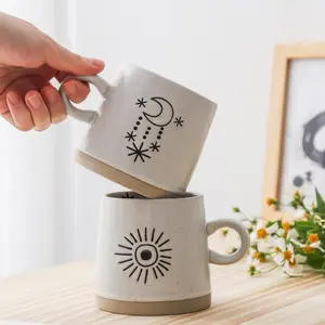 Star & Moon Pattern Ceramic Mug, 1 Count Double Sided Coffee Mug, Tea Cup, Drinking Cup for Home Office Use, Drinkware