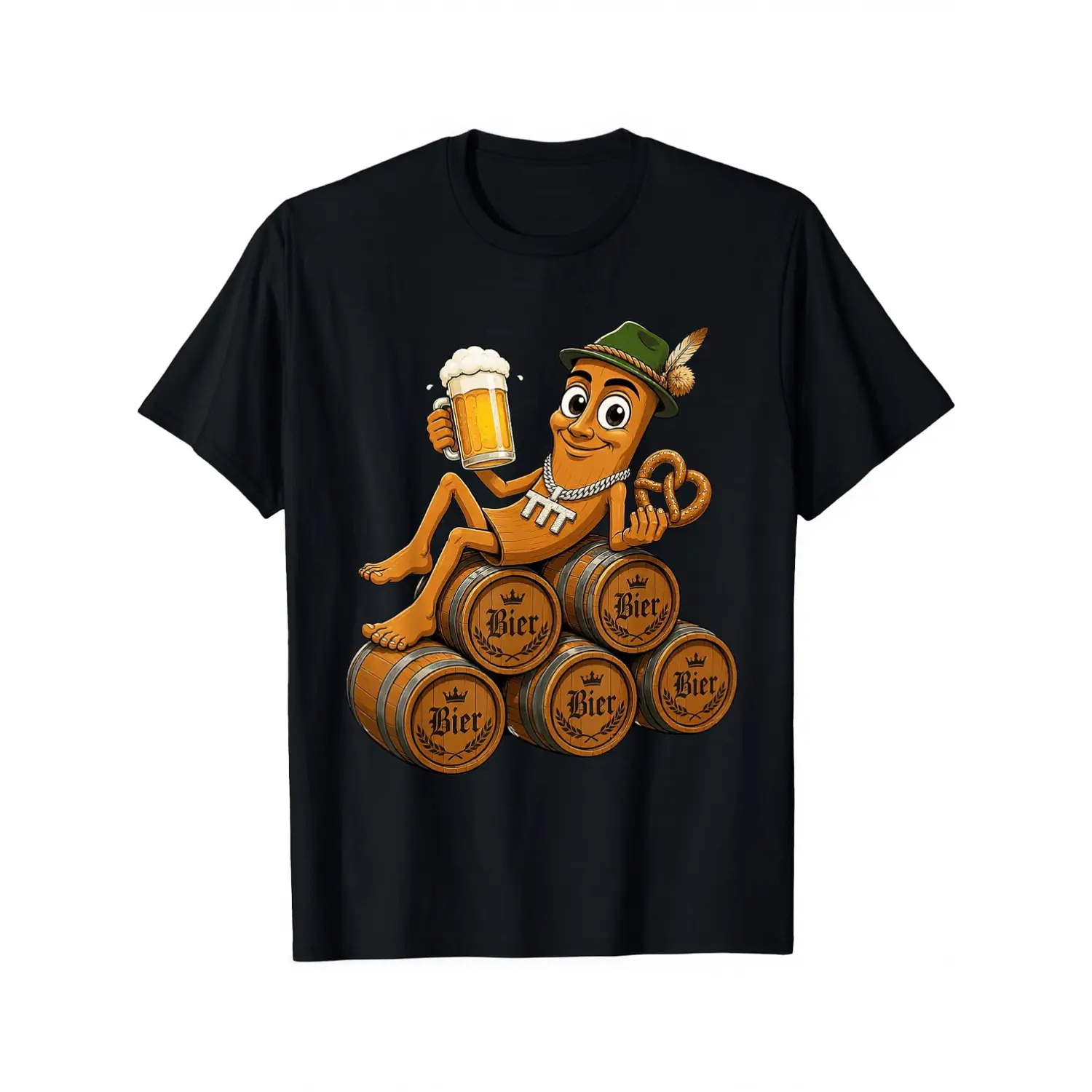 100% Cotton Triple T Meme Bavarian Beer Lover Oktoberfest Barrel Pretzel T-Shirt Unisex Clothing Streetwear