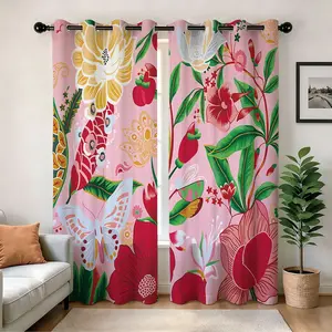Colorful Floral Vibrant Patterns Blackout Curtains, Boho Retro Groovy Hippie Funky Flowers Room Darkening, Modern Art Bedroom Living Room Decor Grommet Window Drapes 2 Panel