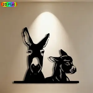 1pc Donkey Pair Metal Wall Art, Charming Donkey Statue Mural, Ideal Gift for New Year, Easter, Animal Decor Enthusiasts, Weather-Resistant Metal Wall Decor Wall Sculptures, Perfect for Garden Wall & Patio Fence Donkey Enthusiasts