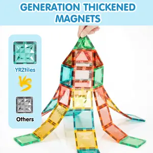 YRZtiles 106 Pcs Magnetic Tiles,Magnet Building Blocks Construction Stacking Educational Toy Creative Playboard for Kids Baby Child Ages 3+
