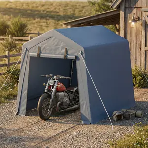 OP-Portable Carport with Roll-Up Ventilated Zipper Door and Windows,Heavy Duty Waterproof Tarp,Outdoor Storage Sheds for Motorcycle,Bike,Firewood,Garden Tools