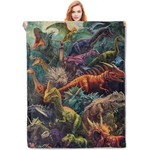 Dinosaur Themed Flannel Blanket,Multicolor Dinosaurs Print Soft Lightweight Throw Blankets Gifts for Boys Kids, Perfect for Couch Bed Home Children's Room Travel Decor