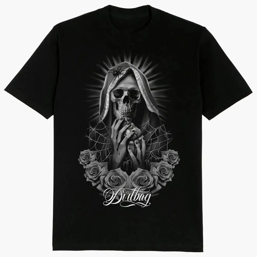 Men's Short-Sleeve Round Neck Casual Menswear Top - Chicano Streetwear Gangster Graphic Tee with Tattoo Design for Sports, Outdoor Activities, Shortsleeve, Tshirt, Relaxed Fit, Classic Crew, Breathable Fabric