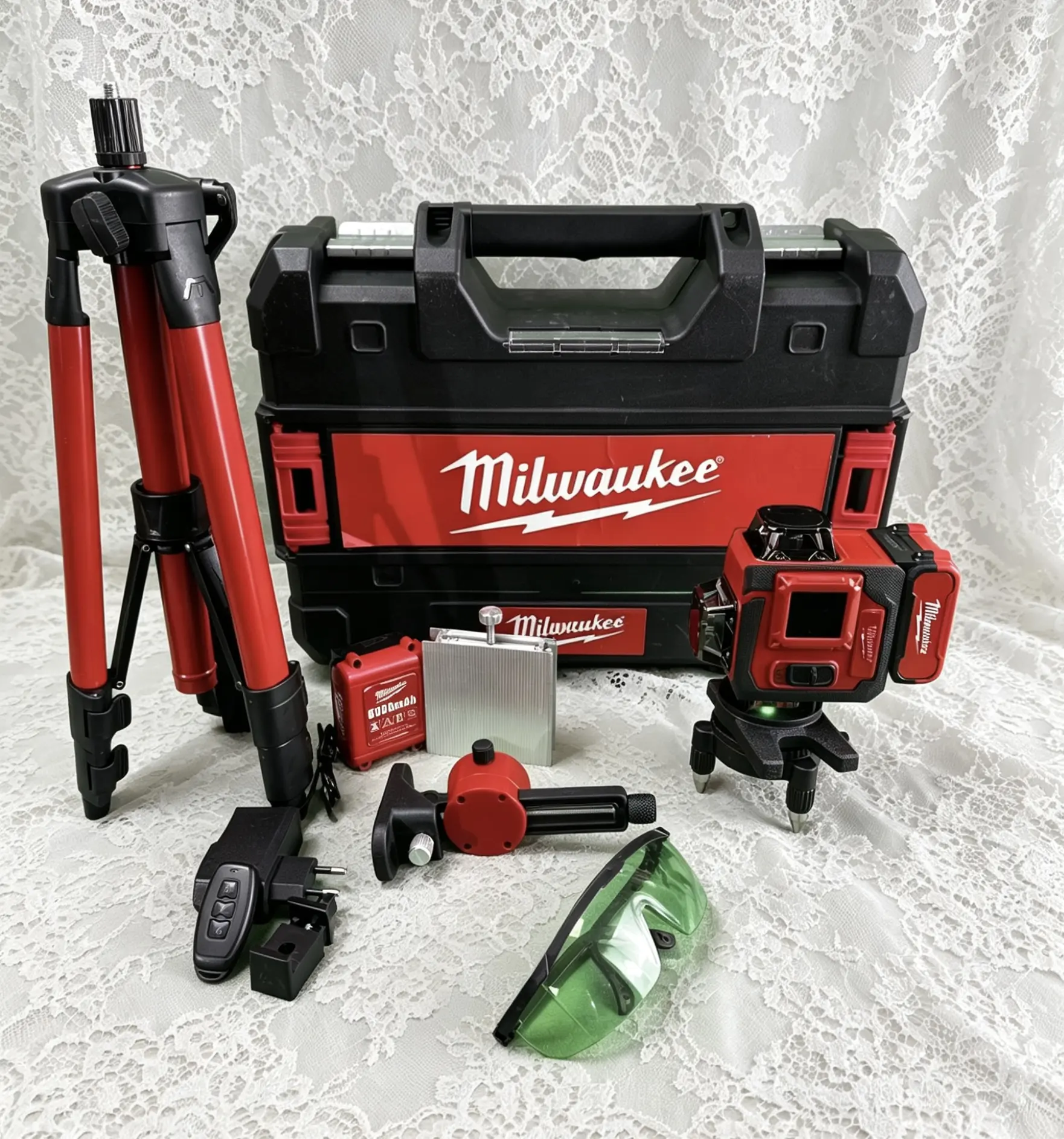 Professional Milwaukee 16 Beam Laser Level Full Kit, IP54 Dustproof & Waterproof Alignment Instrument for Door Framing, Decoration Projects and Workshop Layout Jobs