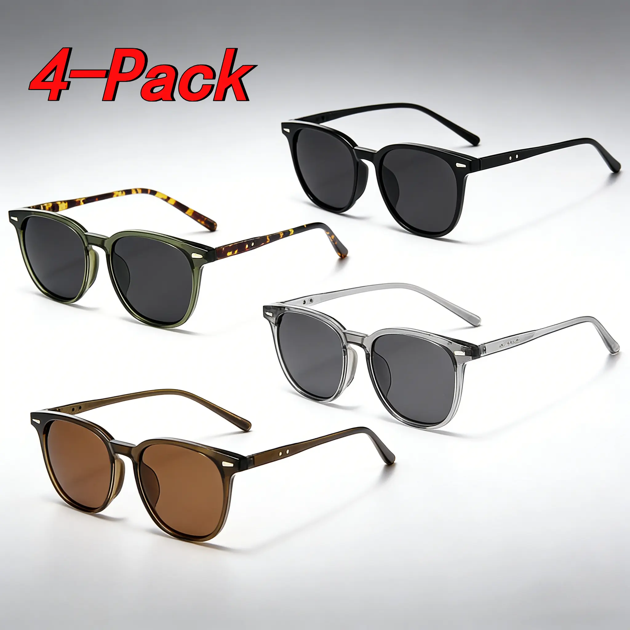 4-Pack Ultra-Light Square Polarized Sunglasses for Men & Women – UV400 Protection Windproof Shades, Face-Flattering Design with Natural Color Enhancement, Trendy Eyewear for Driving, Beach, Outdoor & Daily Casual Wear