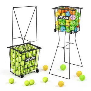 VEVOR Tennis Ball Hopper, Holds 75 Tennis Balls, Pickleball Basket Cart with Wheels for Easy Pick Up, Portable Pickleball Caddy with Heavy-Duty Construction, Handle, for Training Carrying Storage
