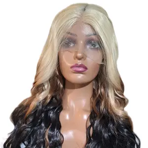Human hair blend lace front wig
