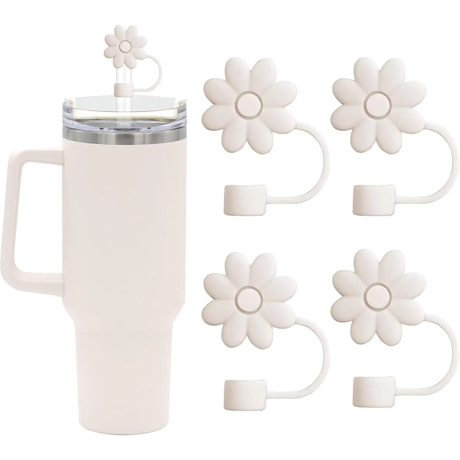 Flower Straw Covers Toppers for  Cups 30&40 Oz Tumbler with Handle Accessories 4 count  Straw Caps  Straw Tips Protectors for  Cup 10mm 0.4in Straws,