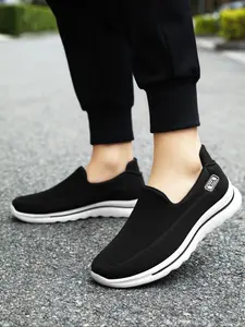 Men's Breathable Mesh Walking Shoes, Comfortable Soft Sole, Lightweight One-Click Casual Shoes, All Seasons, Less Than Ankle Height