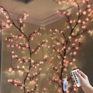 96 LED Cherry Blossom Wicker Light, USB Powered with Remote Control, Cherry Blossom Wicker Decorative Flower, 8 Lighting Modes for Wall Decor, Room Decor, Home Wall Door or Window (71 Inch)