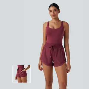 Halara Backless Shirred Drawstring 2-in-1 Running Romper with Side Pockets