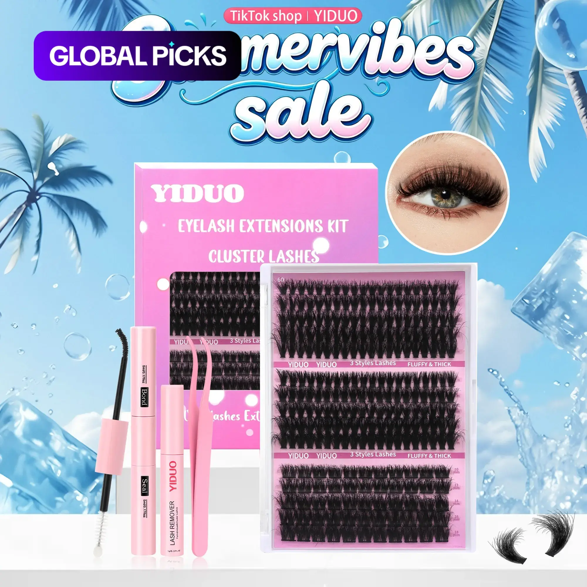 Eyelash Extension Set, 60D & 80D Volume Lash Clusters, Glue Lash Clusters, Individual False Lashes 10-18mm D Curl, Extension Kit with Lash Bond & Seal, Remover & Tweezers, DIY Lash Clusters at Home #GLOBAL PICKS
