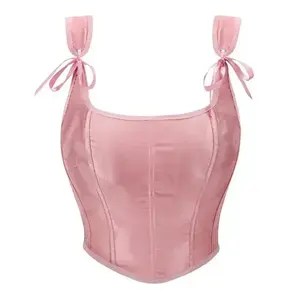 French Style Pink Bustier Women's Top Colored Satin Short Strap Vintage Fishbone Chest Support Corset Sexy Clothing