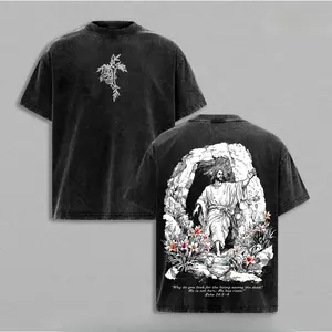 He is Resurrected Easter Jesus Vintage T-Shirt, Resurrection Christian Pattern Print T-Shirt, Thick Cotton Unisex Faith Streetwear, Religious Easter Sunday Short Sleeve, Believer Gift