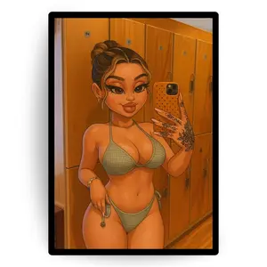 Bratz Inspired Bikini Girl Poster with Gym Locker Room Aesthetic and Curvy Baddie Style Wall Art for Y2K Bedroom or Glam Décor