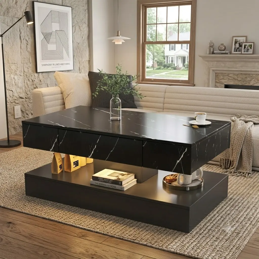 SAVEYOUR  16.93 Inch High LED Coffee Table, Modern Illuminated Center Table with Built-in LED Lights, Large Living Room Accent Furniture for Home Lounge