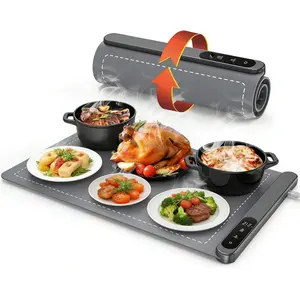 Food Warming Mat, Upgrade High-tech Graphene Heating Film, Fast Full Surface Electric Warming Tray with 6 Level Adjustable Temperature and 6 Hours Timer, Roll Up Food Warmers for Parties Buffet