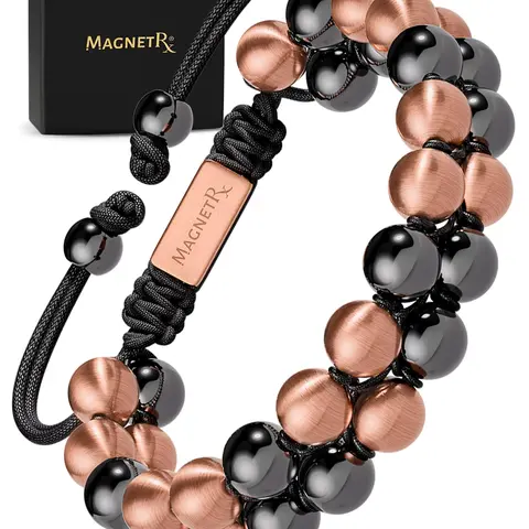 MagnetRX MAX Strength 8mm Magnet Bracelet & Bangle - Double Row Copper and Hematite Bracelet & Bangle for Fashion Costume Jewelry Accessories, Copper And Hematite Bracelets & Bangles