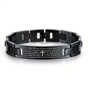 Ring  necklace  watch  scarf Men'S 304 304 Stainless Steel Cross Bracelet with Laser Engraving, Black Bracelet, a Festive Gift