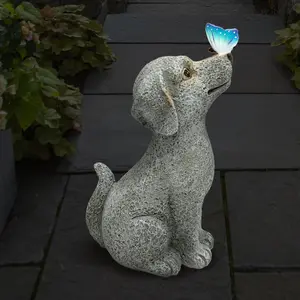 Statues Dog with Lights, Lawn Puppy Figurine for Balcony Yard, Yard Christmas Birthdays Gift for Mom Grandma