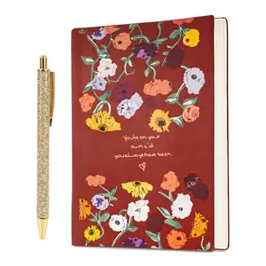 Premium Floral Music Composition Notebook with Pen, 100 Pages Lay Flat Waterproof Journal for College Students, Vintage Diary and Planner for Music Lover and Fan