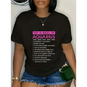 Aquarius Humor 10 Rules T-Shirt, Round Neck Short Sleeve Casual T-Shirt | 100% Cotton, 100% Spandex Knitted Fabric | Regular Length, Machine Washable, Versatile T-Shirt for All Seasons Top Womenswear shirts women