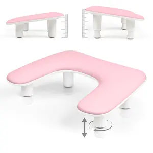 Height-Adjustable U Shaped Manicure Nail Arm Rest, Big Microfiber PU Leather Hand Rest for Nail Tech, Professional Salon Manicure Cushion (pink)