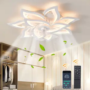 31.88 Inch LED Ceiling Flower Ceiling Fans with Lights,  Modern Low Profile Ceiling Fan, Dimmable LED Ceiling Light Fixture,  6 Speeds, Flush Mount Ceiling Fans with Remote for Bedroom, Kitchen,Living Room