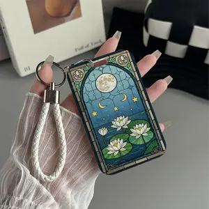 Moonlit Lilies Pattern Design Plastic Id Card Holder With Lanyard for Doctors, Nurses, Students-Bus Card Case, Campus Card Protector Perfect Halloween Christmas Gift